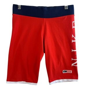 Nike Essential Biker Shorts Athletic Red White Blue Spell‎ Out Logo Flag USA M